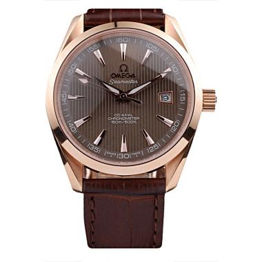 Omega Swiss Seamaster Railmaster Brown Strap Brown Striped Dial