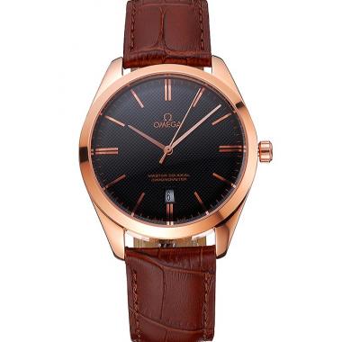 Cheap Omega Tresor Master Co-Axial Black Dial Rose Gold Case Brown Leather Strap