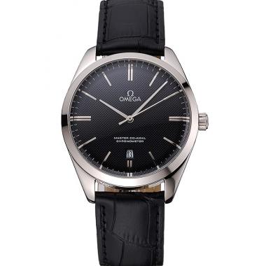 Omega Tresor Master Co-Axial Black Dial Stainless Steel Case Black Leather Strap Replica