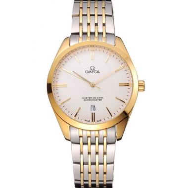 Omega Tresor Master Co-Axial White Dial Gold Case Two Tone Stainless Steel Bracelet