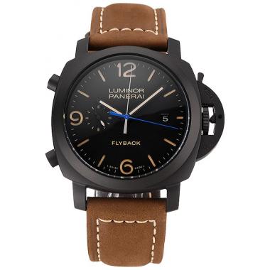 Panerai Luminor 1950 3 Days Chrono Flyback Black Dial Black Case Brown Leather Strap