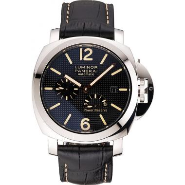 Cheap Panerai Luminor Automatic Power Reserve Black Embossed Dial Stainless Steel Case Black Leather Strap