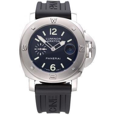 Panerai Luminor Brushed Stainless Steel Case Black Dial Black Rubber Strap 98165 Replica