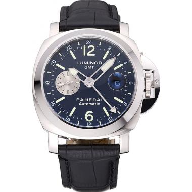 Cheap Panerai Luminor Gmt Black Dial Black Leather Bracelet