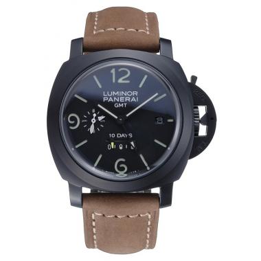 Panerai Luminor GMT Ion Plated Stainless Steel Bezel Khaki Leather Bracelet  622315