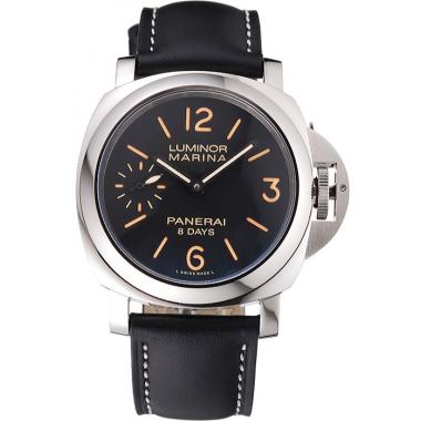 Panerai Luminor Marina 8 Days Black Dial Stainless Steel Case Black Leather Strap