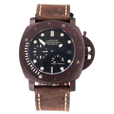 Panerai Luminor Submersible Black Dial Brown Case Brown Leather Strap