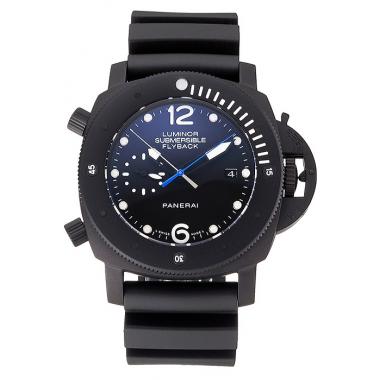 Replica Panerai Luminor Submersible Flyback Date Black Dial Black Ionized Case Black Rubber Strap