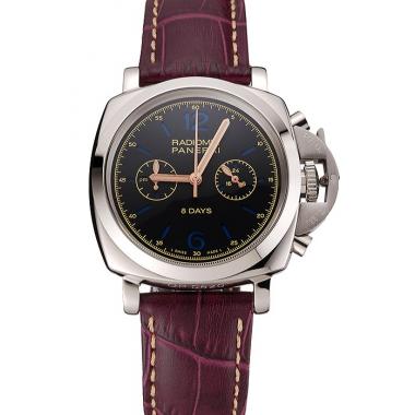 Panerai Radiomir 8 Days Chronograph Black Dial Stainless Steel Case Plum Leather Strap 1453795