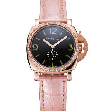 Panerai Radiomir Black Dial Diamond Bezel Rose Gold Case Pink Leather Strap 1453801 Replica