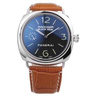 Panerai Radiomir Polished Stainless Steel Case Black Dial Brown Leather Strap 98141