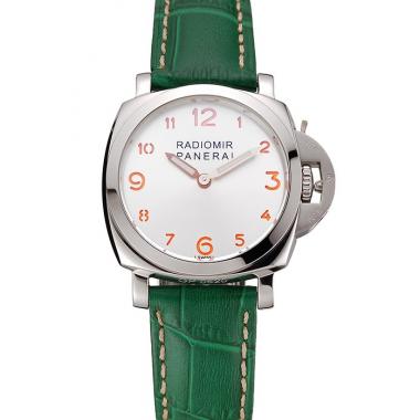 Cheap Panerai Radiomir White Dial Stainless Steel Case Green Leather Strap 1453804