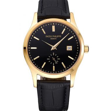 Cheap Patek Philippe Calatrava Black Dial Gold Case Black Leather Strap  622845