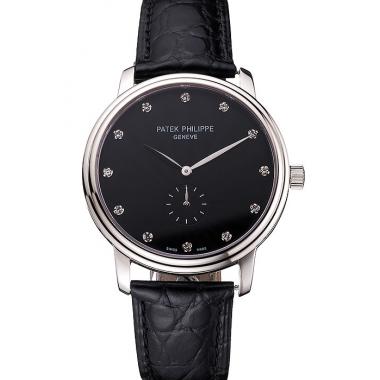 Patek Philippe Calatrava Black Dial Stainless Steel Case Black Leather Strap Replica