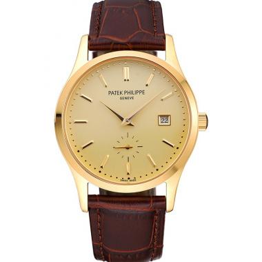 Patek Philippe Calatrava Gold Dial Gold Case Brown Leather Strap  622846