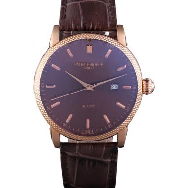 Patek Philippe Calatrava Roze Gold Ribbed Bezel Brown Leather Bracelet 801433