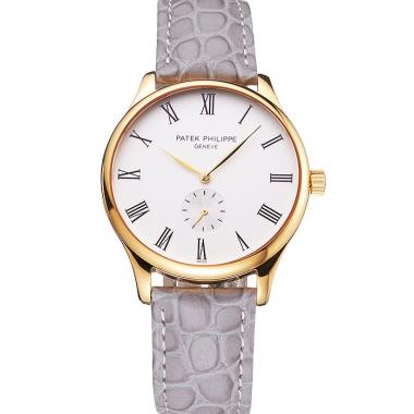 Patek Philippe Calatrava White Dial Gold Case Gray Leather Strap