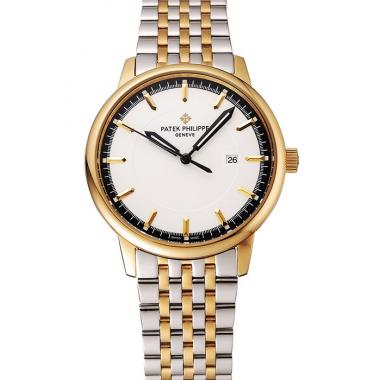 Replica Patek Philippe Calatrava White Dial Yellow Gold Case Two Tone Bracelet 1453827