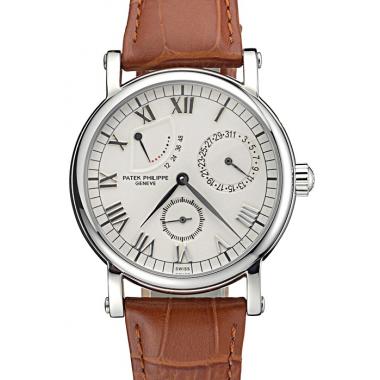 Replica Patek Philippe Geneve Complications White Dial Stainless Steel Brown Leather Band  622142