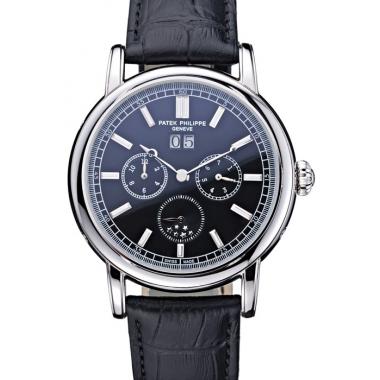 Patek Philippe Geneve Grand Complications Black Dial Stainless Steel Bezel Black Leather Band  622153