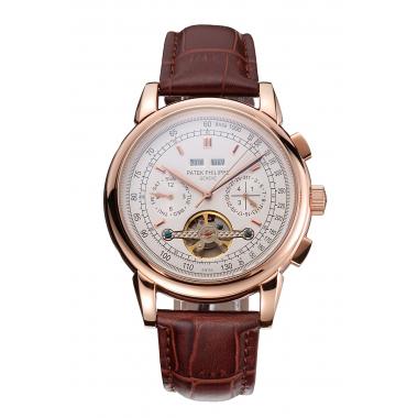 Patek Philippe Grand Complications Gold Case White Dial Brown Leather Bracelet 622259