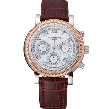 Cheap Patek Philippe Grand Complications Hobnail Bezel Roman Numerals Brown Leather Strap