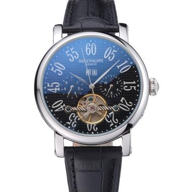 Patek Philippe Grand Complications Stainless Steel Case Black Dial Roman Numerals Black Leather Bracelet 622256