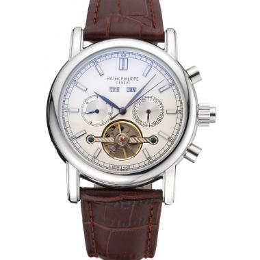 Patek Philippe Grand Complications Stainless Steel Case White Dial Brown Leather Bracelet 622260