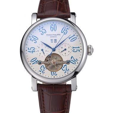 Cheap Patek Philippe Grand Complications Stainless Steel Case White Dial Roman Numerals Brown Leather Bracelet 622257