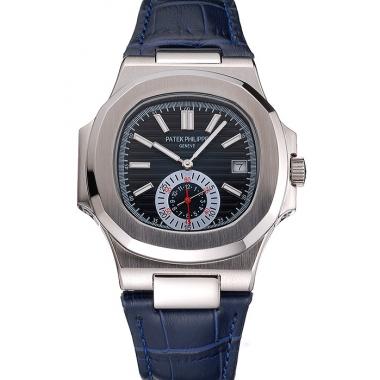 Replica Patek Philippe Nautilus Blue Dial Stainless Steel Case Blue Leather Strap