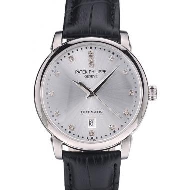 Patek Philippe Swiss Calatrava Polished Bezel Grey Dial Black Leather Strap 7659 Replica