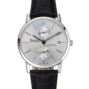 Piaget Altiplano Date Silver Dial Stainless Steel Case Black Leather Strap