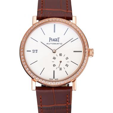 Piaget Altiplano Diamond Gold Case White Dial Brown Leather Bracelet  622627