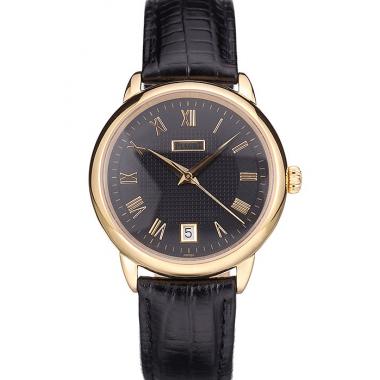 Piaget Swiss Traditional Black Dial Black Leather Strap 7628