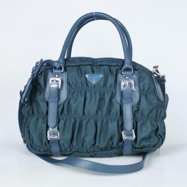 Prada  BL0397 2way Lambskin Blue Handbag