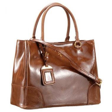 Prada  Patent Leather Satchel Brown