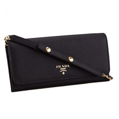 Prada Continental Wallet with Strap Black Replica