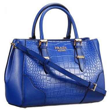 Prada Crocodile Leather Shoulder Bag Blue