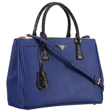 Prada Double Tote Blue With Black Python Handles 18926807