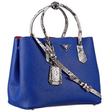 Prada Double Tote Blue With Python Handles