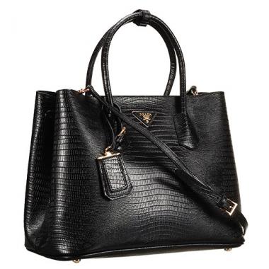 Cheap Prada Double Tote Crocodile Leather Bag Black