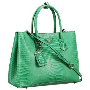 Cheap Prada Double Tote Crocodile Leather Bag Green