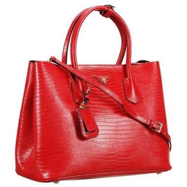 Prada Double Tote Crocodile Leather Bag Red Replica