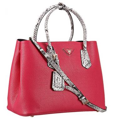 Prada Double Tote Fuchsia With Python Handles