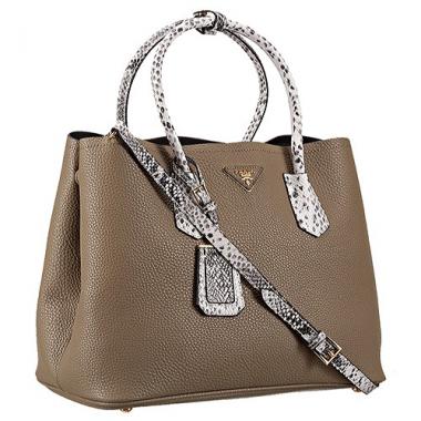 Prada Double Tote Grey With Python Handles