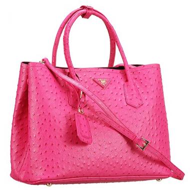 Replica Prada Double Tote Ostrich Leather Bag Fuchsia