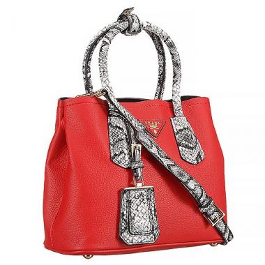 Prada Double Tote Red With Python Handles 18926826