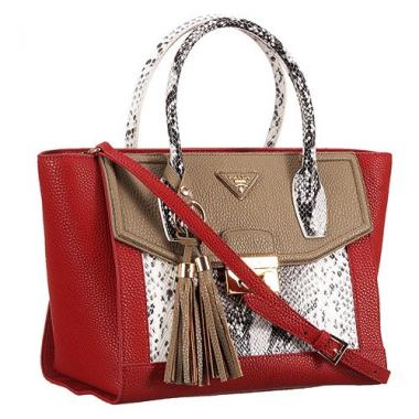 Prada Front Pocket Dark Red - Khaki & Python Handles Tote 18926814