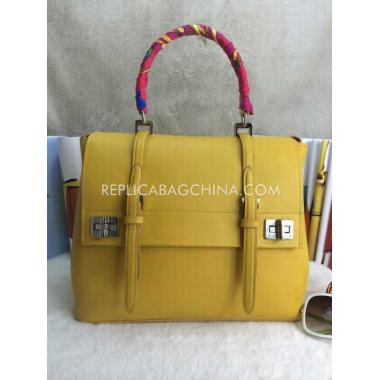 Prada Handbag Calfskin Yellow