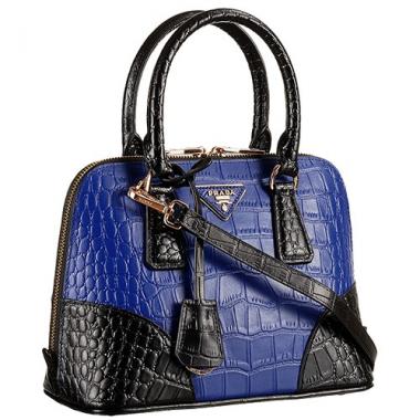 Prada Promenade Black And Blue Small Crocodile Bag